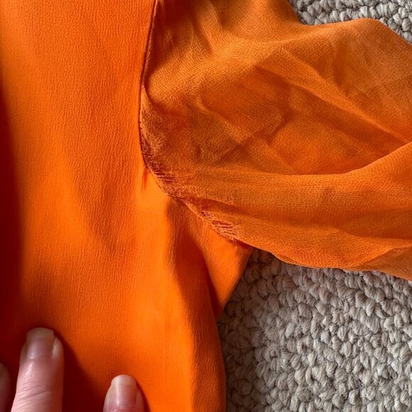 Vintage 1970s Orange Boho Prairie Dress Lace Keyhole Neck – Size S - Picture 5 of 16